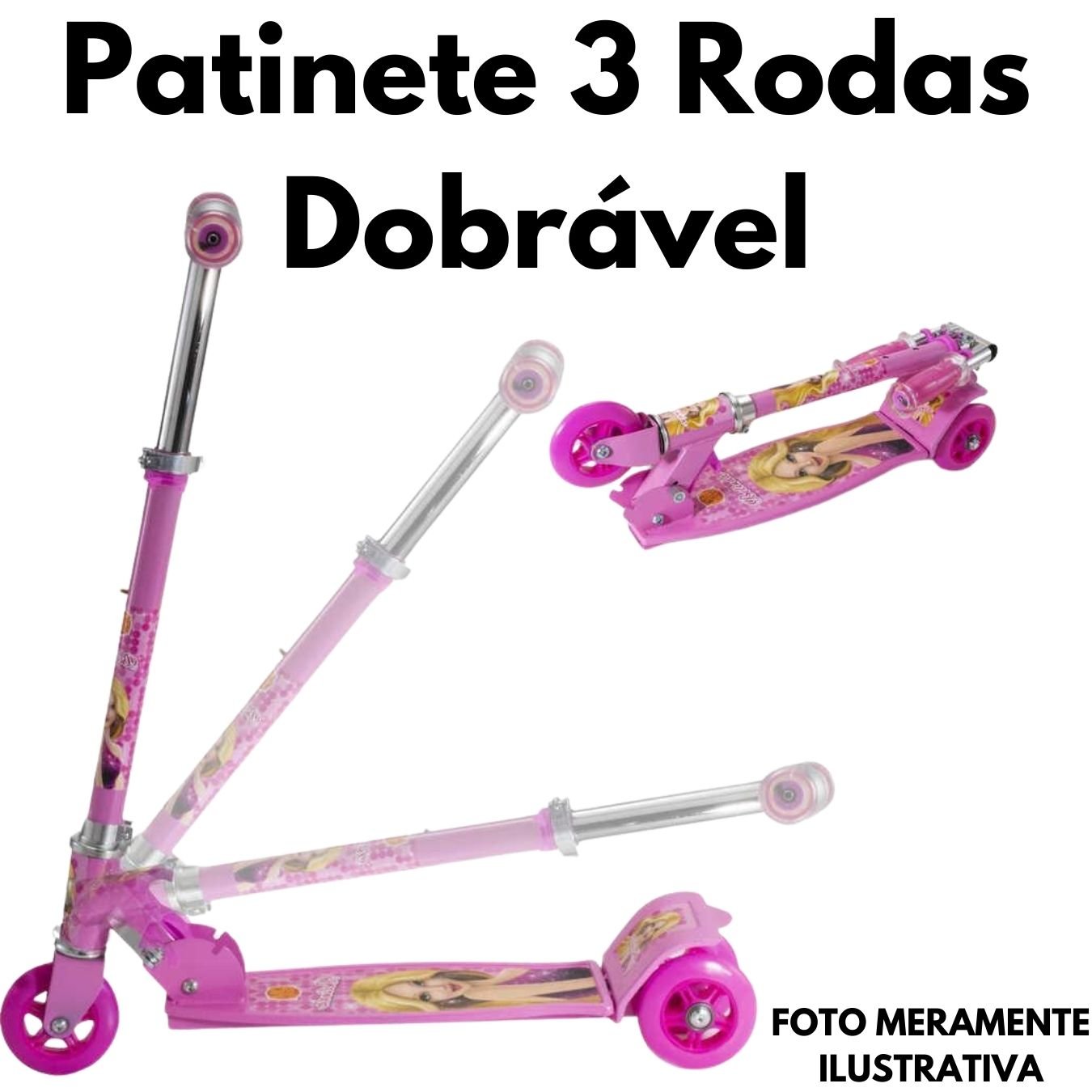 Patinete de Ferro 3 Rodas Barbie com Luz e Kit Proteção - 4