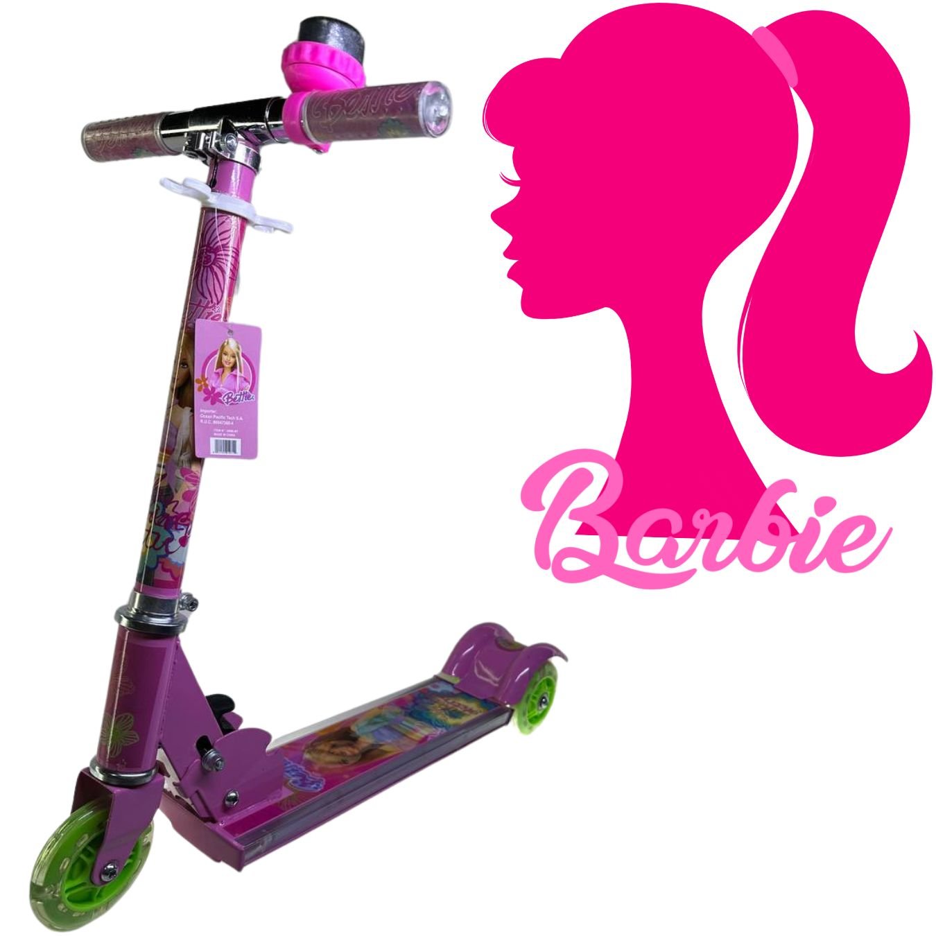 Patinete de Ferro 3 Rodas Barbie com Luz e Kit Proteção - 2