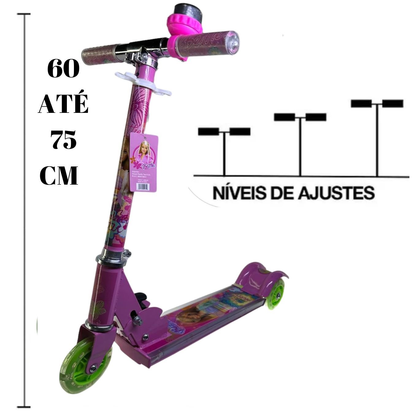 Patinete de Ferro 3 Rodas Barbie com Luz e Kit Proteção - 10