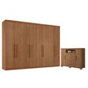 Ver imagem 1 de Guarda Roupa Casal 8 Portas 4 Gavetas Master New e Cômoda Havana Master com Pés Jatobá Acetinado