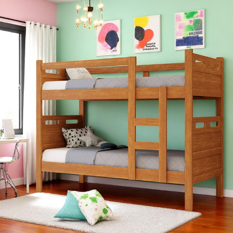 Beliche Cama Solteiro para Meninos Confortável Cor Nature