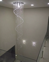 Ver imagem 6 de Luminária Grande Em Cristais, No Formato De Espiral, Com 2,10 Metros De Altura, Base De Inox Espelha