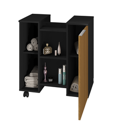 Gabinete De Banheiro Armário Para Pia De Coluna Preto Ripado - 1