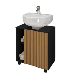 Gabinete De Banheiro Armário Para Pia De Coluna Preto Ripado - 2