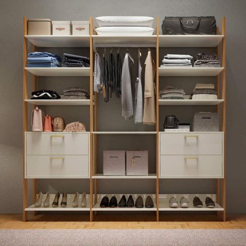 Guarda Roupa Closet com Gavetas Dalla Costa 100% Mdf Cor:off White com Freijó