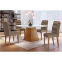 Ver imagem 1 de Conjunto: Mesa Sala Jantar Luna C/ Tampo Madeirado C/ Vidro Canto Curvo 90x90cm e 4 Cadeiras