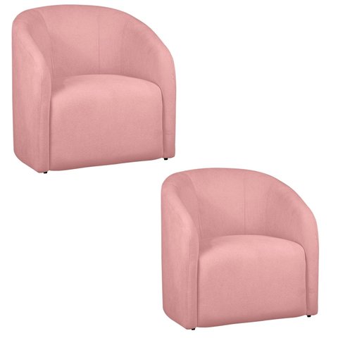Kit 02 Poltrona Recepção Sala Lara Tecido Requinte Bouclê Cor:rose
