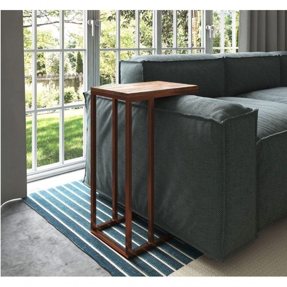Mesa Lateral Encaixe Apoio De Sofa Cobre E Tampo Amendoa | MadeiraMadeira