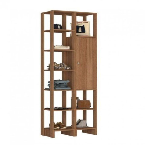 Closet Modulado 2 Peças 1 Porta com 2 Prateleiras e 9 Nichos Yes Marrom