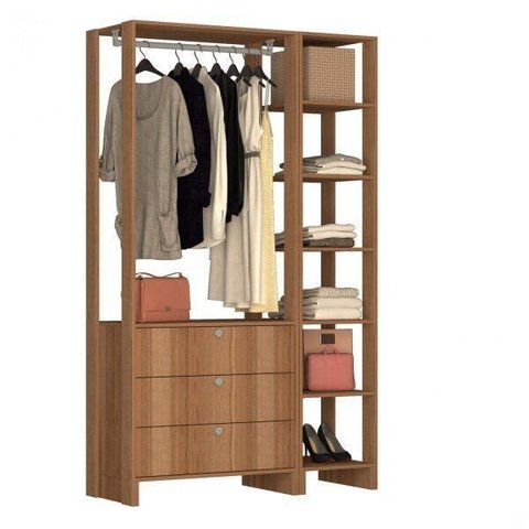 Guarda-Roupa Modulado Closet 2 Peças com Cabideiro 3 Gavetas e 7 Nichos Yes Marrom