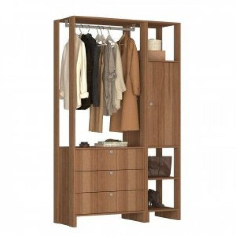 Guarda-Roupa Modulado Closet 2 Peças Cabideiro 3 Gavetas Porta com 2 Prateleiras e 4 Nichos Yes Marr