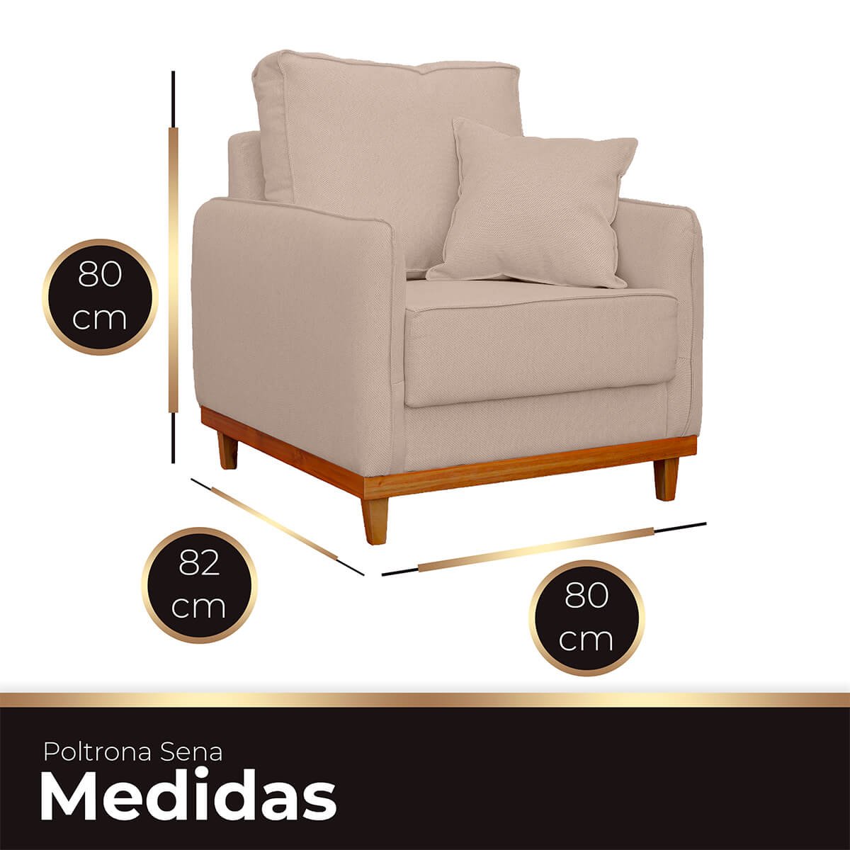 Poltrona Sofa Sena Base de Madeira Luxo Conforto para Hotel e Sala Linho Palha - 7