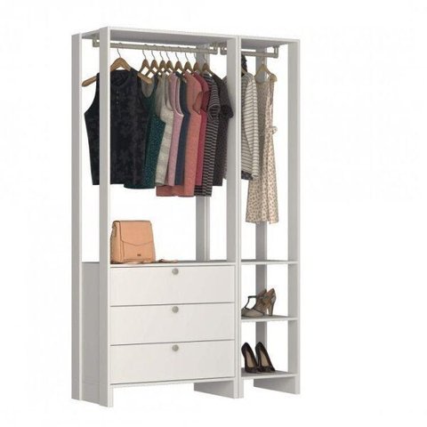 Closet Modulado 2 Peças 2 Cabideiros 3 Gavetas e 4 Nichos Yes Branco