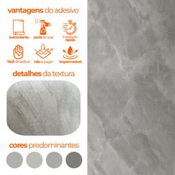 Papel de Parede Adesivo Lavavel Marmore Kronos Cinza - 10