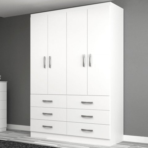 Guarda-roupa Solteiro Treviso 4 Portas 6 Gavetas Branco - Evidência Móveis