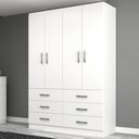 Ver imagem 1 de Guarda-roupa Solteiro Treviso 4 Portas 6 Gavetas Branco - Evidência Móveis