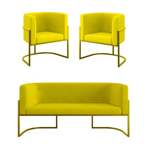 Kit Sofá 2 Lugares + 2 Poltronas para Recepção – Balaqui Cor:amarelo