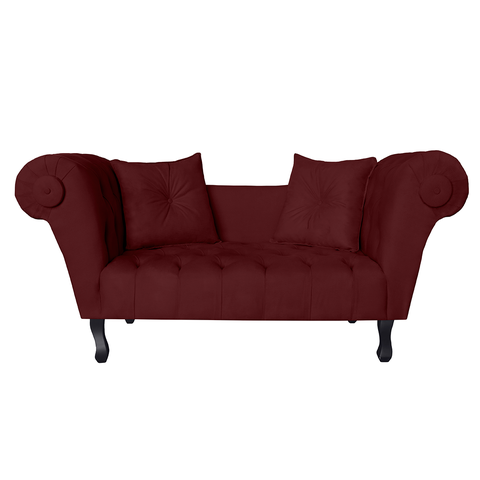 Sofá Recamier Recepção Decorativo 02 Lugares Londres Suede Vermelho Bordo - Incasa Decor