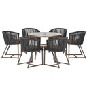 Ver imagem 1 de Mesa com 6 Cadeiras de Jantar Roma 120cm e Noronha em Alumínio Marrom Corda Náutica Estofado 9 Trama