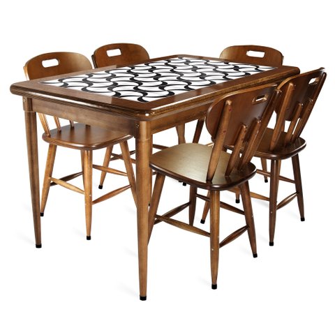 Mesa retangular com 5 cadeiras para sala de jantar com azulejo - Luar