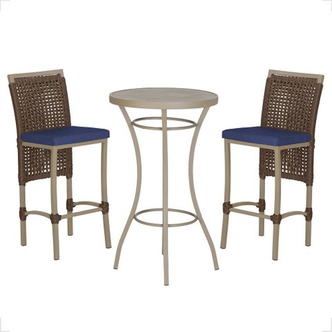 Mesa Bistrô e 2 Banquetas Roma Fendi Corda Náutica Estofado 10 Trama Original