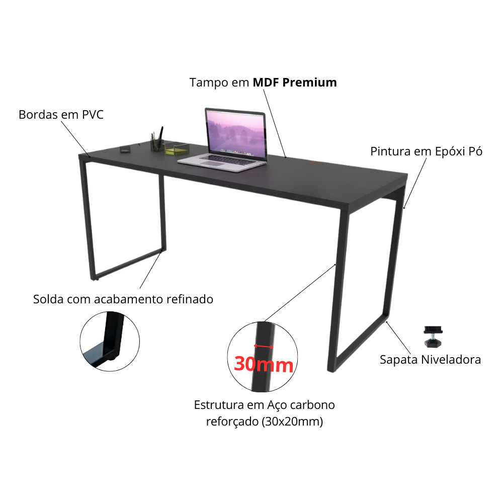 Mesa Gamer Estilo Industrial 100% Mdf Premium 1,00m:preto - 2