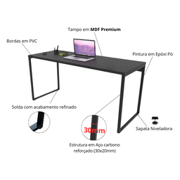 Mesa Gamer Estilo Industrial 100% Mdf Premium 1,00m:preto - 2