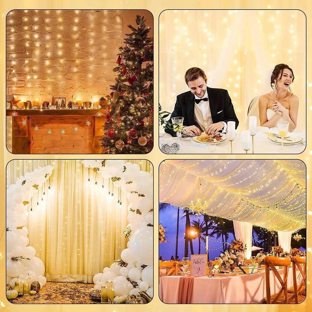 Cortina Fio de Fada Cobre Led 3x3m Casamento Branco Quente - 3