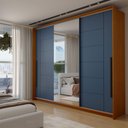 Ver imagem 3 de Guarda-Roupa Casal Genebra 3 Portas 4 Gavetas com Espelho Freijó/Azul - Panorama Móveis