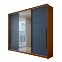 Ver imagem 1 de Guarda-Roupa Casal Genebra 3 Portas 4 Gavetas com Espelho Freijó/Azul - Panorama Móveis
