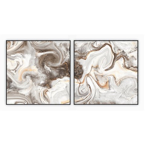 kit com 2 Quadros Decorativos Abstratos com Moldura e Vidro para Sala Quarto Escritório e Clínica 92
