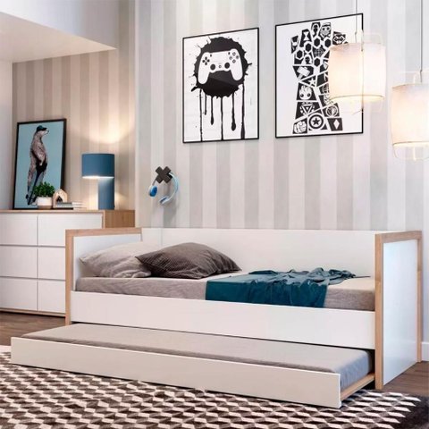 Cama Babá Infantil Moderna Coleção Wood Divicar Branco Carvalho Treviso