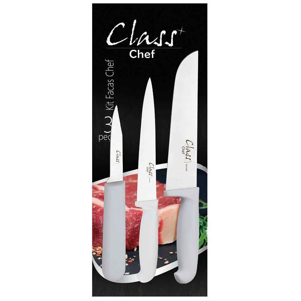 Jogo Facas Chef 3 pçs Inox Churrasco Cozinha Legumes Fruta - 2