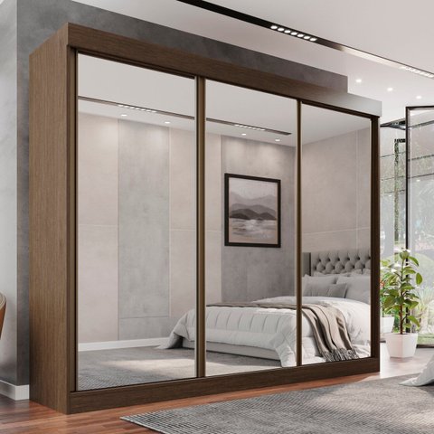 Guarda Roupa Casal 3 Portas de Correr com 3 Espelhos 6 Gavetas Fênix 100% MDF - Mais Móveis