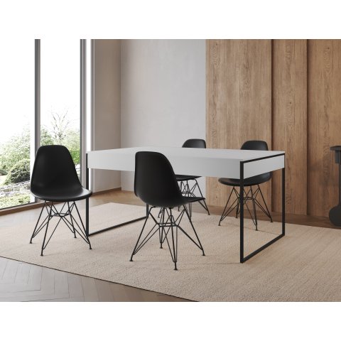 Filadelfia 137x90 Ferro Preto Tampo Branco Cadeira Ferro Preto Assento Preto