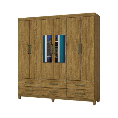 Guarda-roupa D22 6 Portas 6 Gavetas com Espelho e Pés