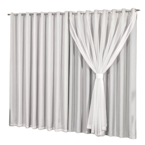 Cortina Blackout com voil 6,00x2,50 Para Trilho Duplo:Gelo