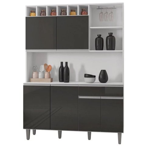 Kit Elisa 130cm Cozinha Compacta com Nichos Branco/Cinza - Bela Móveis