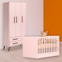 Ver imagem 1 de Conjunto Berço Mini Cama e Guarda Roupa Retrô 3 Portas 2 Gavetas Rosa