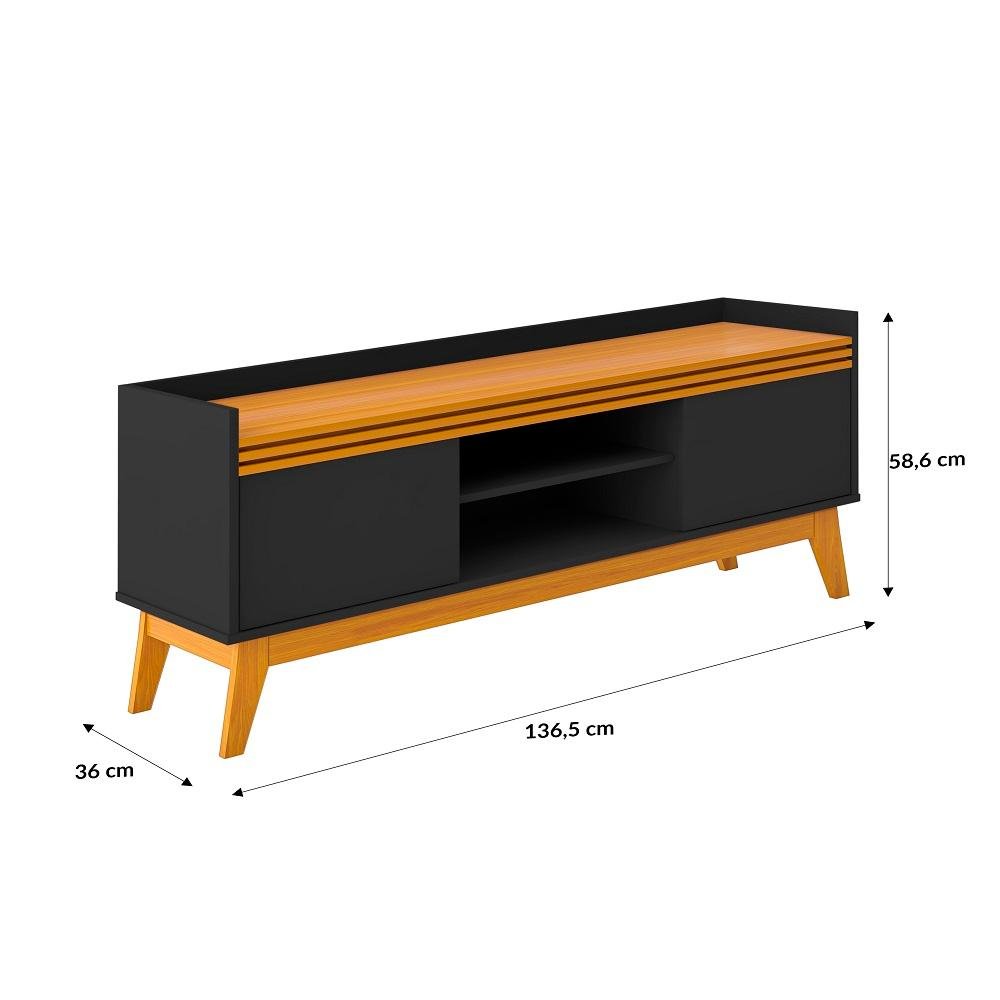 Conjunto Sala de Estar Buffet e Rack com Painel Ripado 136cm - 9