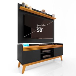 Conjunto Sala de Estar Buffet e Rack com Painel Ripado 136cm - 2