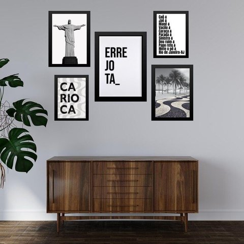 Composição 5 Quadros Rio de Janeiro - Errejota - com Vidro:moldura Preta