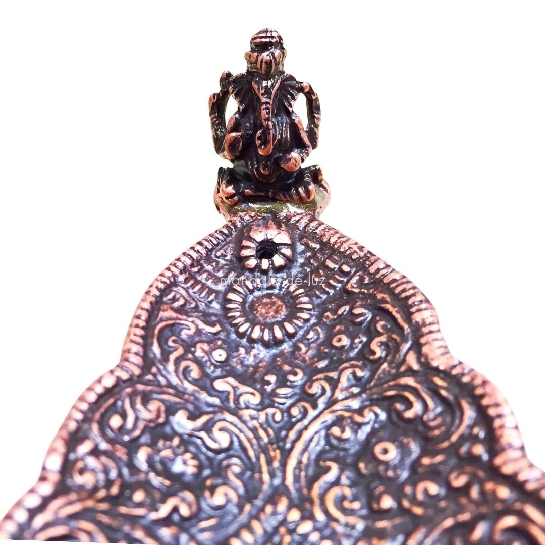Incensário Metal Indiano de Ganesha cor Bronze Canoa - Porta Incenso - 4