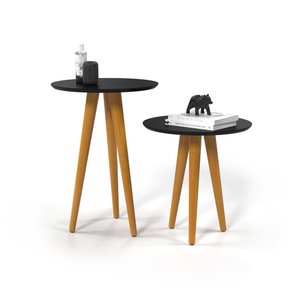 Conjunto 2 Mesas de Sala Pés Palito - Preto