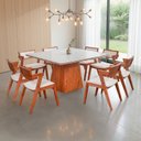 Ver imagem 1 de Conjunto Mesa Bérgamo Tampo c/ Detalhe e 8 Cadeiras Madeira Maciça e Estofada Ímola Off White