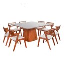 Ver imagem 2 de Conjunto Mesa Bérgamo Tampo c/ Detalhe e 8 Cadeiras Madeira Maciça e Estofada Ímola Off White