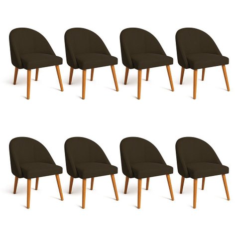 Kit 08 Cadeiras Poltrona de Jantar Luna Suede Marrom Pés Palito Castanho