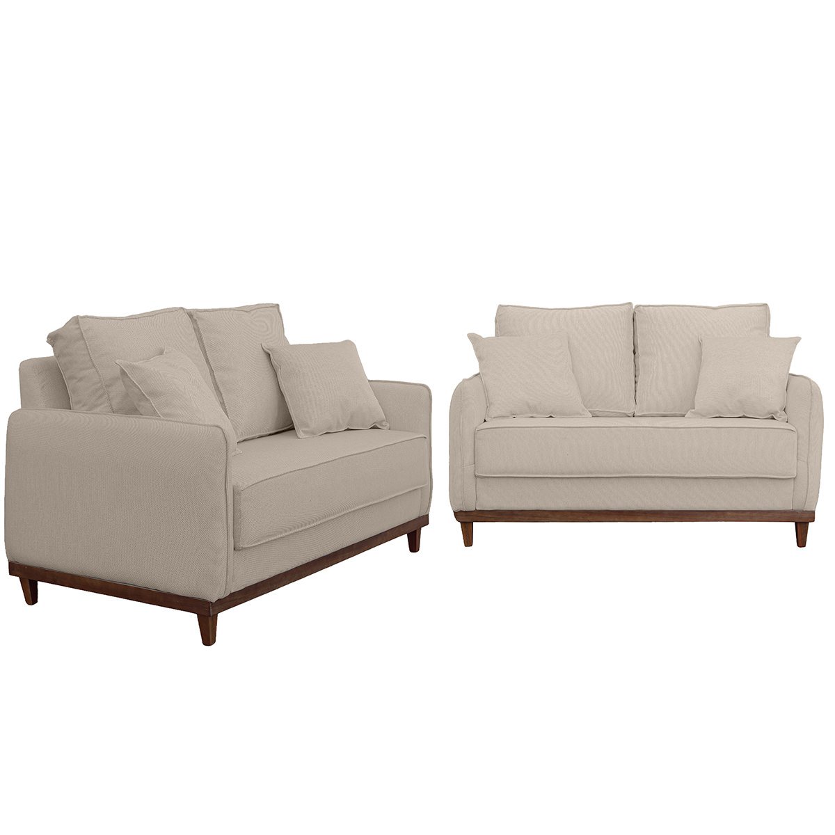 Kit Sofa Sena 2 e 3 Lugares Base de Madeira para Sala Hotel Linho Palha