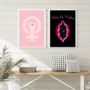 Ver imagem 1 de Kit 2 Quadros Feministas Viva La vulva 33x24cm:madeira Preta