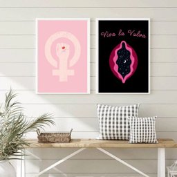 Kit 2 Quadros Feministas Viva La vulva 33x24cm:madeira Preta - 1